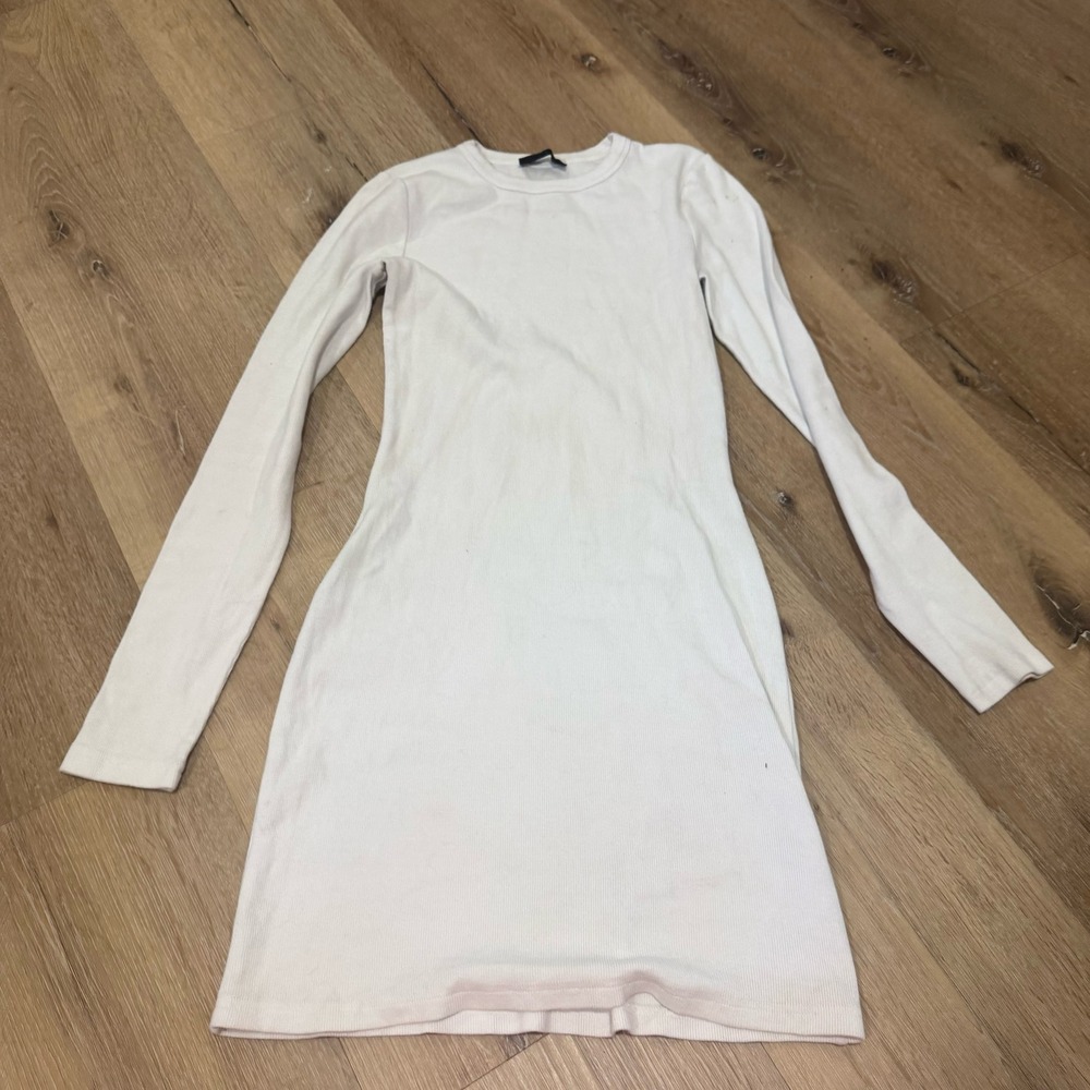 All Things Golden White Ribbed Long Sleeve Mini Dress Crew Neck Size Medium